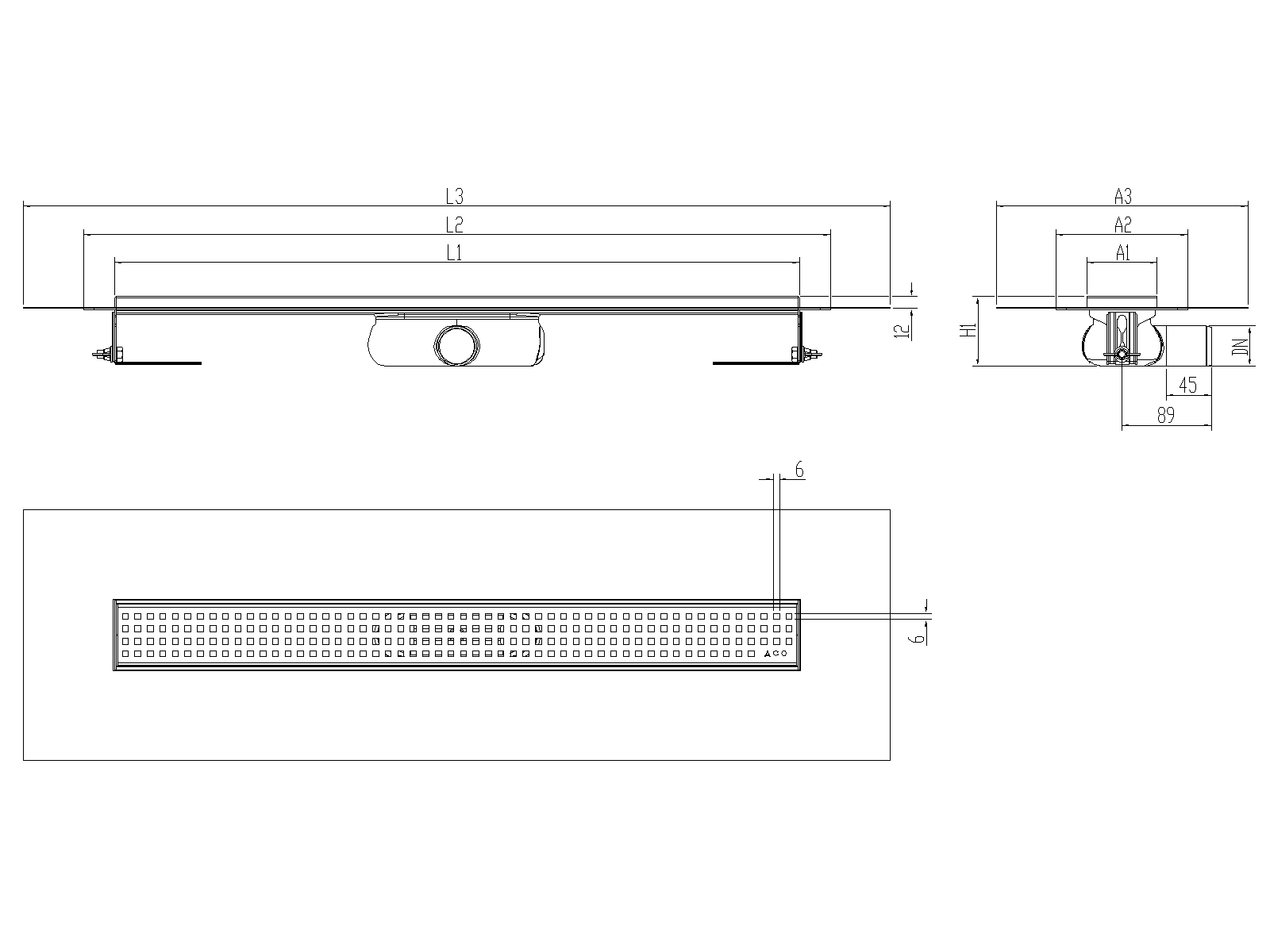 SHOWERDRAIN-C 2.0 C_ALAS SH DN50 H69 C_RJ QUADRATTO C_TELA