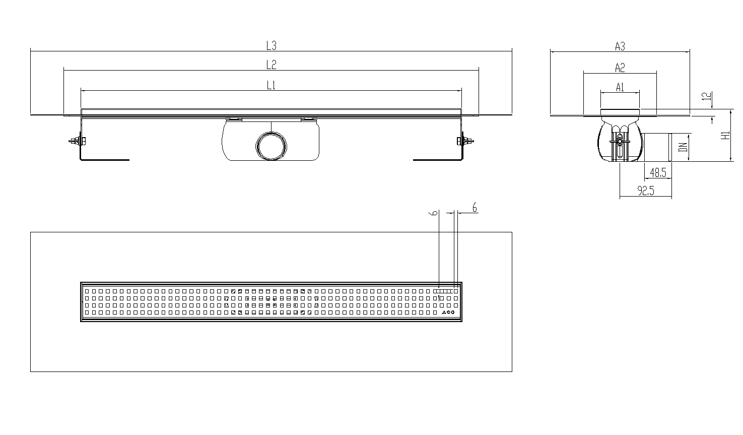SHOWERDRAIN-C 2.0 C_ALAS SH DN50 H92 C_RJ QUADRATTO C_TELA