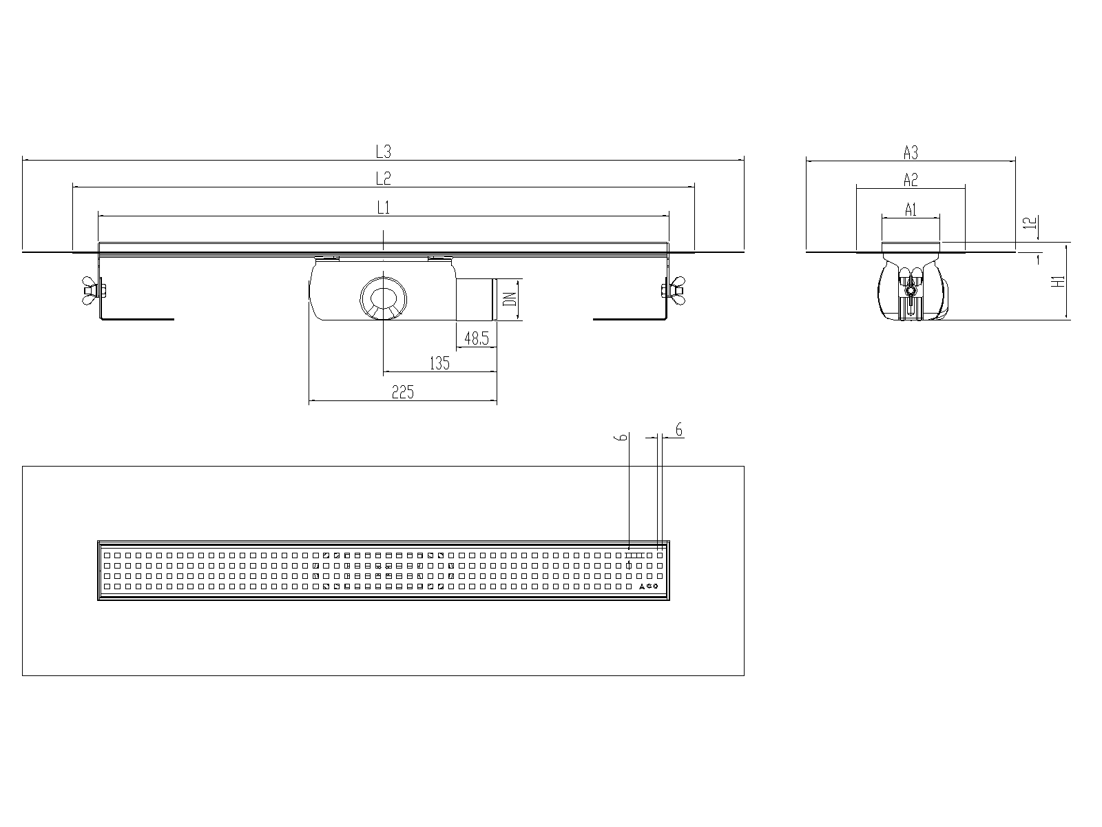 SHOWERDRAIN-C 2.0 C_ALAS SHL DN50 H92 C_RJ QUADRATTO C_TELA