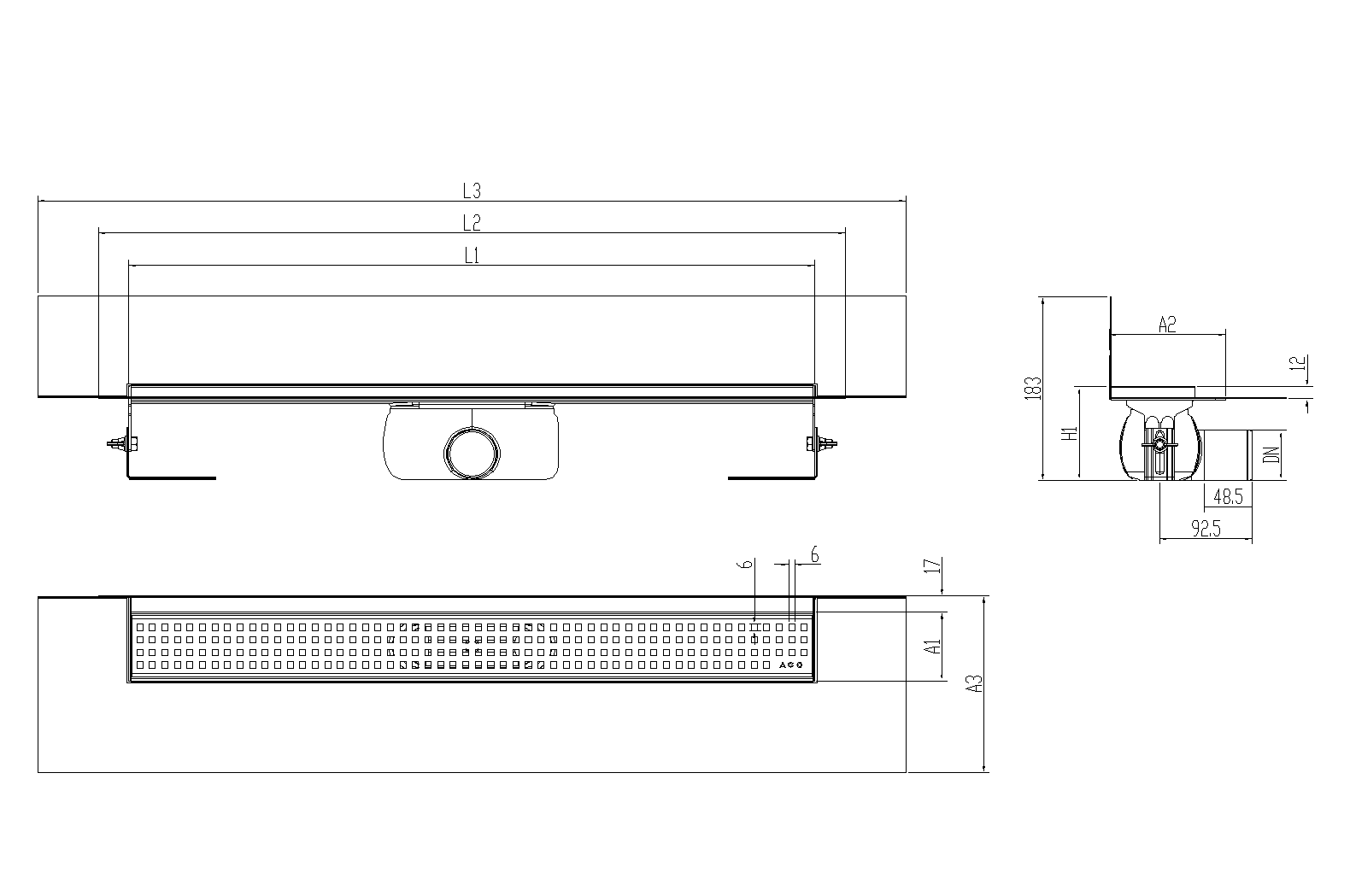 SHOWERDRAIN-C 2.0 C_MARCO TRAS SH DN50 H92 C_RJ QUADRATTO C_TELA