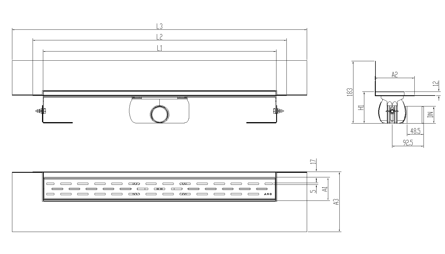 SHOWERDRAIN-C 2.0 C_MARCO TRAS SH DN50 H92 C_RJ SLOT C_TELA