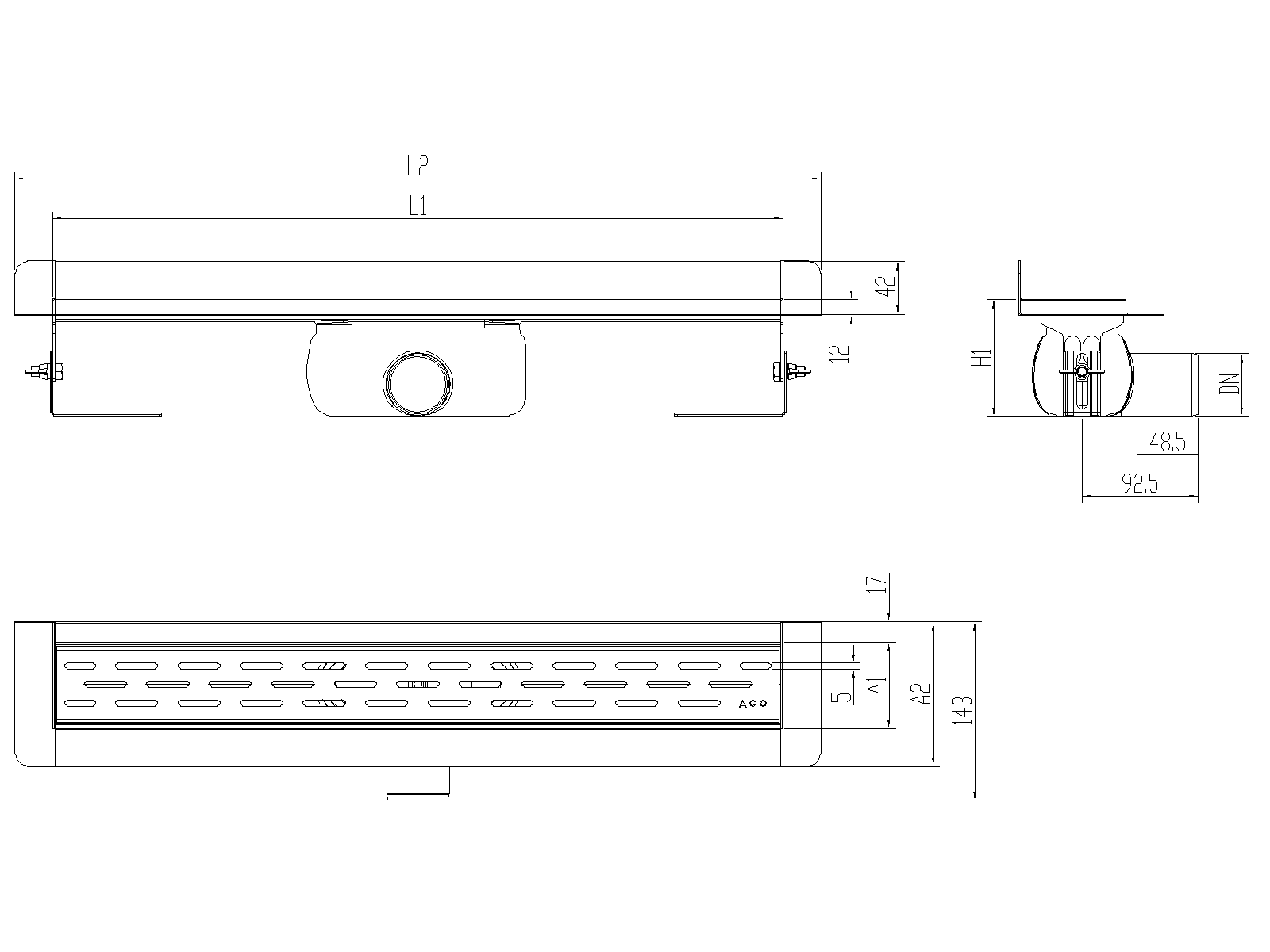 SHOWERDRAIN-C 2.0 C_MARCO TRAS SH DN50 H92 C_RJ SLOT S_TELA