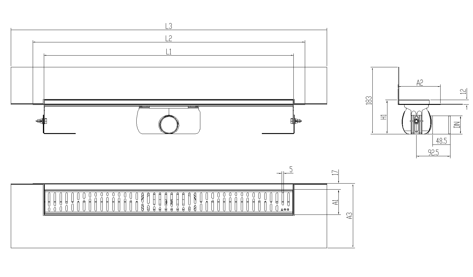 SHOWERDRAIN-C 2.0 C_MARCO TRAS SH DN50 H92 C_RJ WAVE C_TELA
