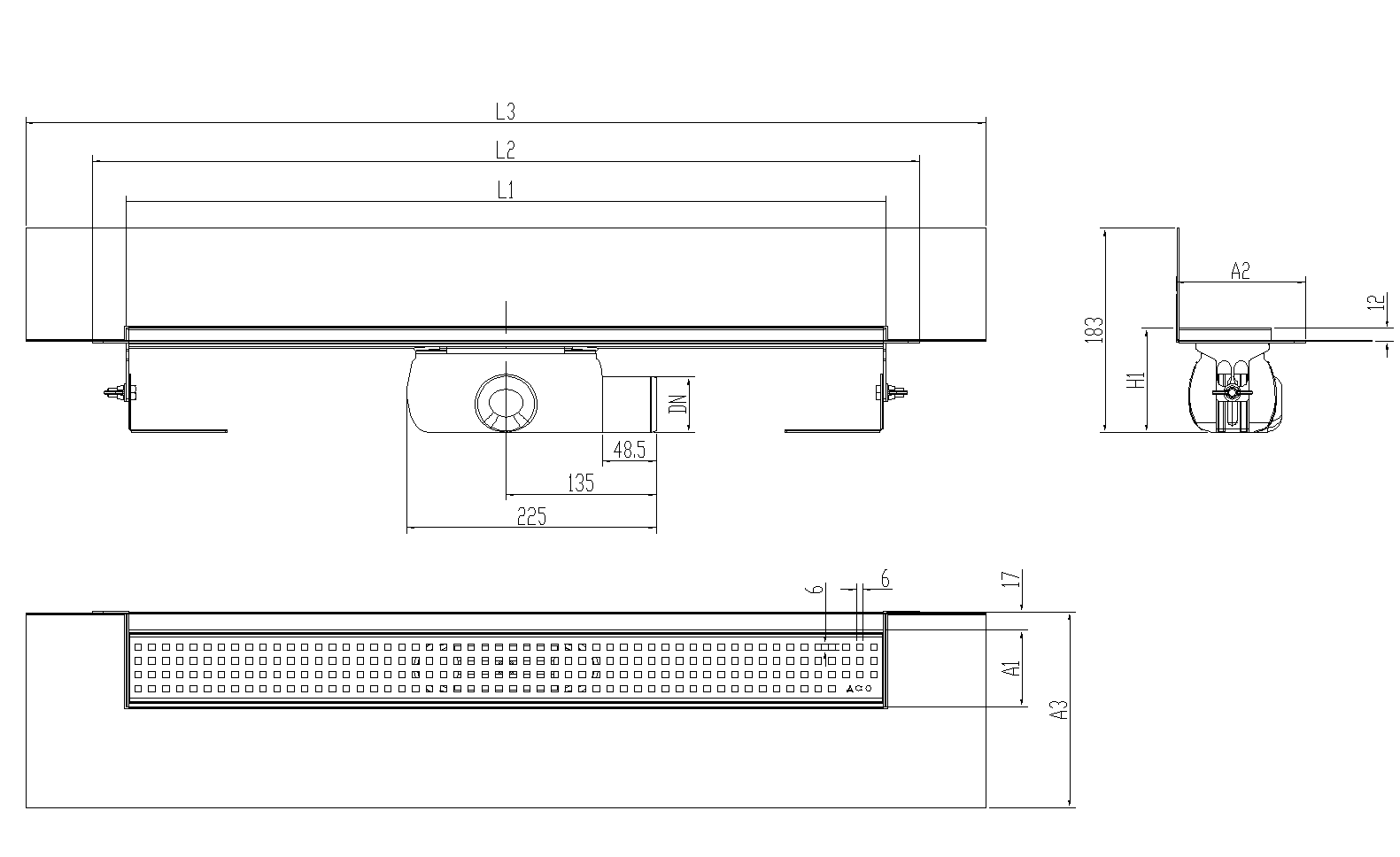 SHOWERDRAIN-C 2.0 C_MARCO TRAS SHLD DN50 H92 C_RJ QUADRATTO C_TELA