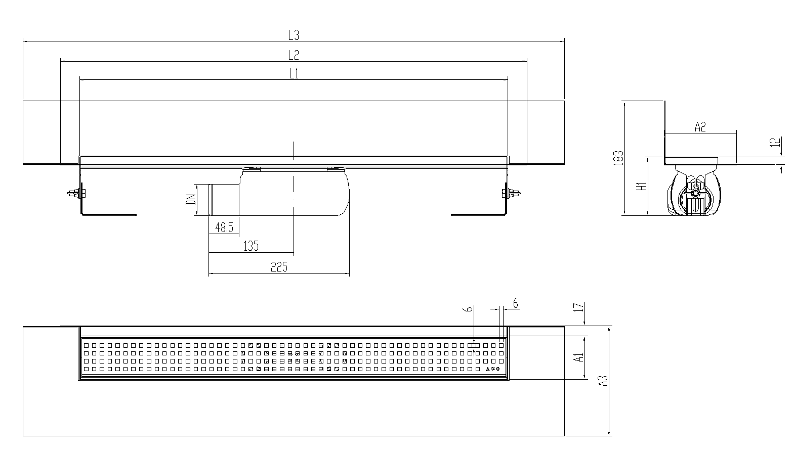 SHOWERDRAIN-C 2.0 C_MARCO TRAS SHLI DN50 H92 C_RJ QUADRATTO C_TELA
