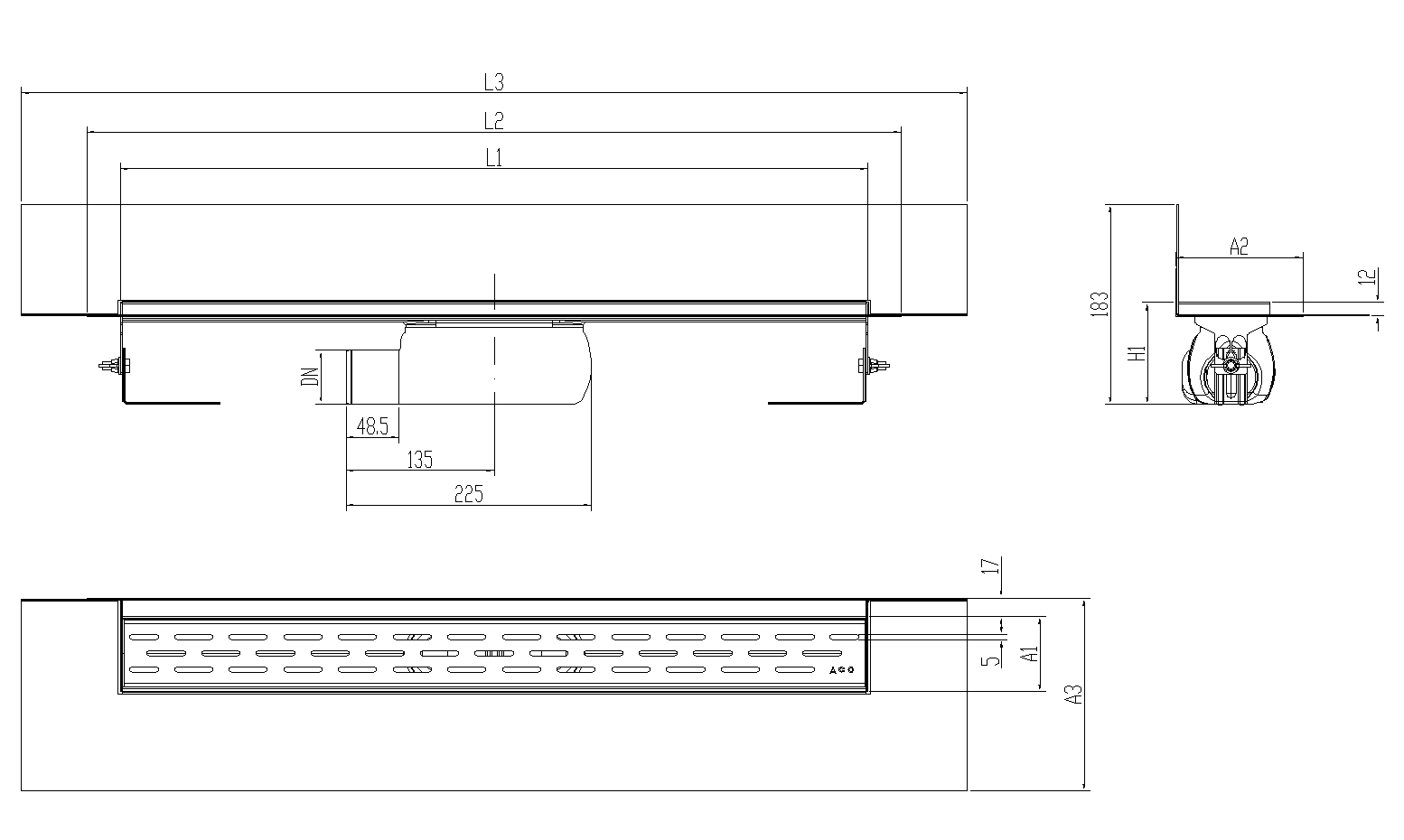 SHOWERDRAIN-C 2.0 C_MARCO TRAS SHLI DN50 H92 C_RJ SLOT C_TELA