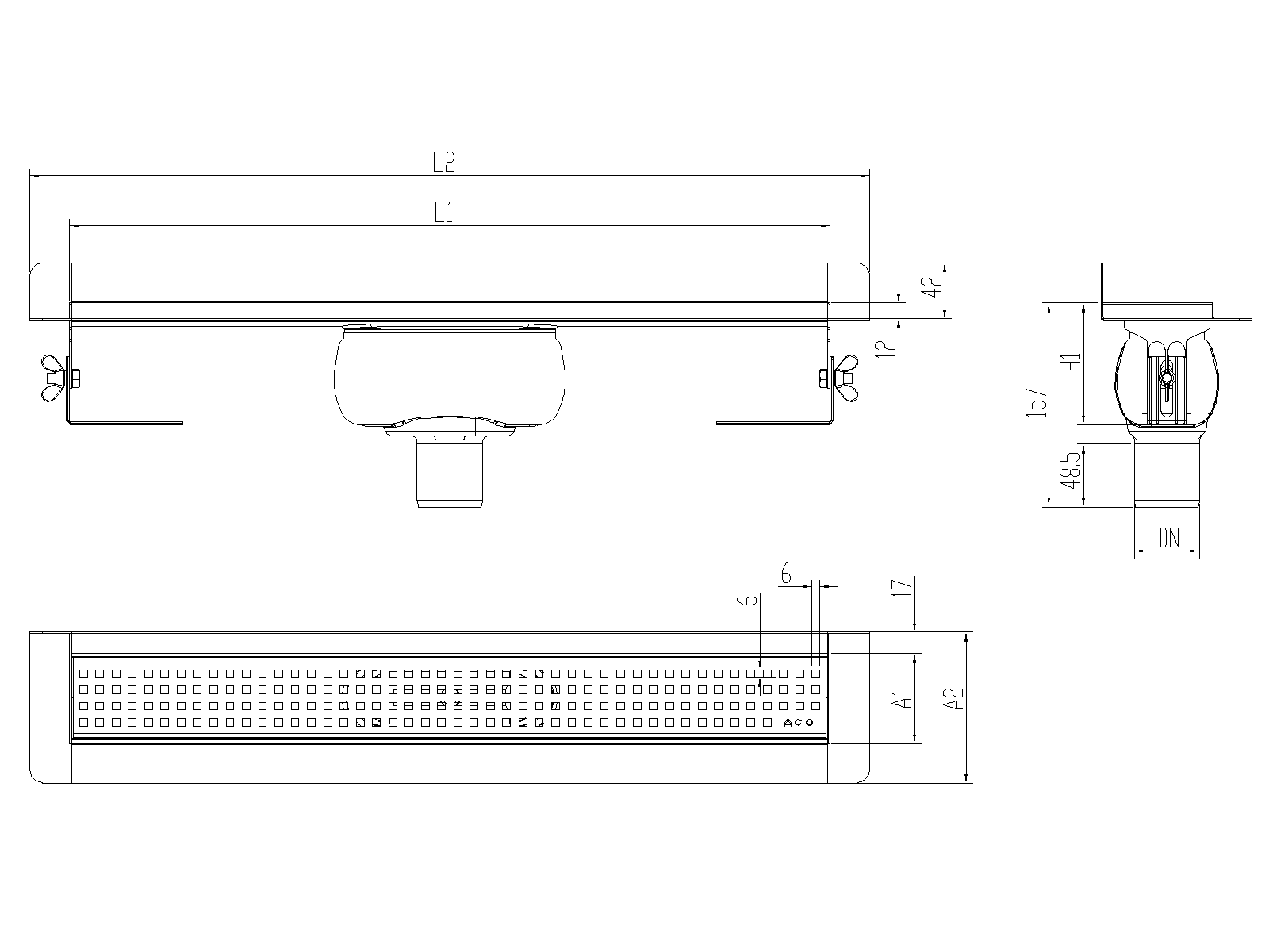 SHOWERDRAIN-C 2.0 C_MARCO TRAS SV DN50 H92 C_RJ QUADRATTO S_TELA