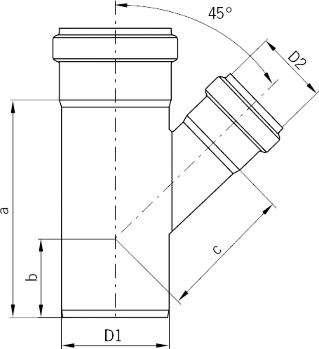 TUB PIPE DERIVACION SIMPLE 45º C/REDUCCION