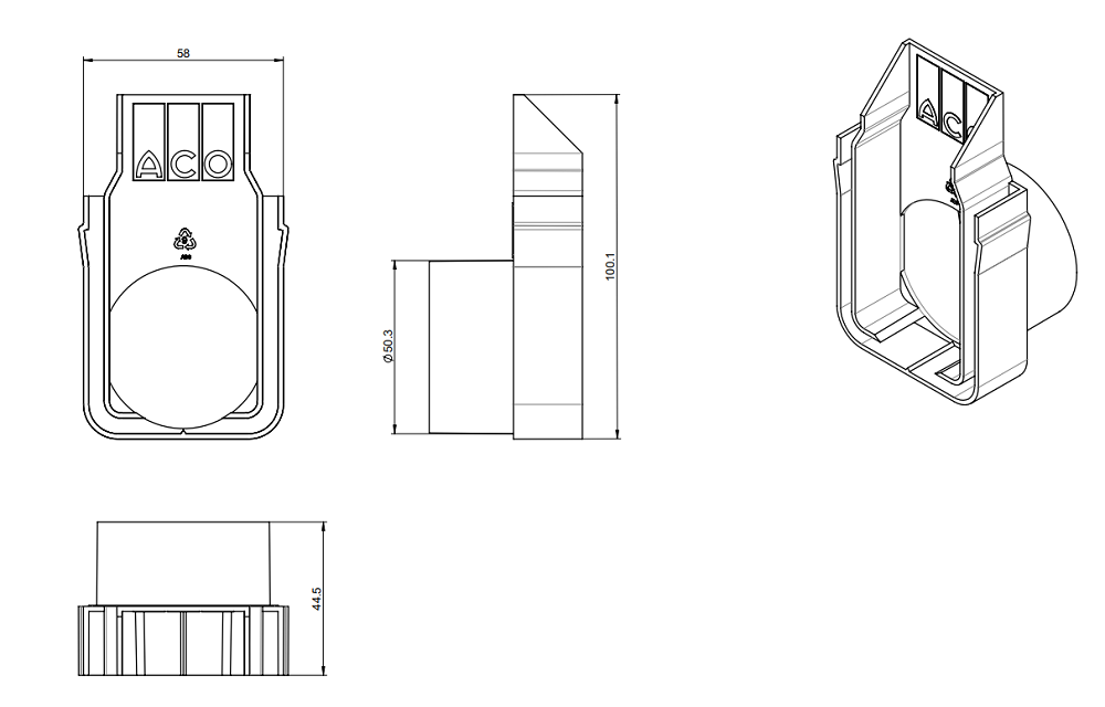 00019003_E Esquema Tapa Final con Salida Ø050 ACO Slimline Plastico (Threshold)