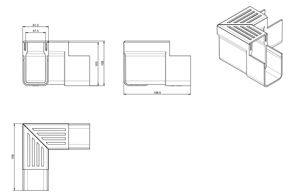 00019006_E Esquema Conjunto Esquina ACO Slimline Plastico con Reja Metálica (Threshold)