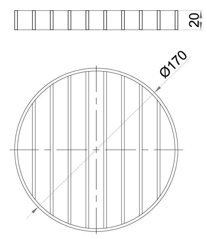 00097146 Esquema técnico de la reja para sumidero EG, reja de barras antideslizantes en acero inoxidable AISI304 de dimensiones Ø170 H30 sin sistema de fijación, clase de carga M125.