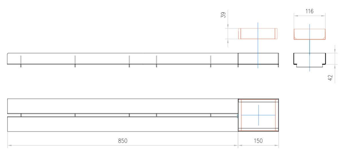 00150072 Esquema técnico de la reja de inspección para canal SELF 100, reja brickslot T H40 en acero inoxidable AISI304 de dimensiones L1000 A118 H15 sin sistema de fijación, clase de carga B125.