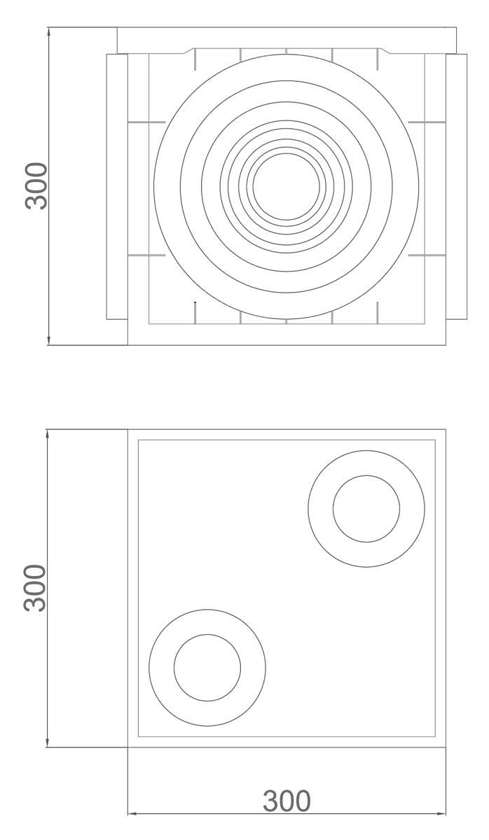 00150101 Esquema técnico de la arqueta K-BOX de dimensiones 300x300x300mm.