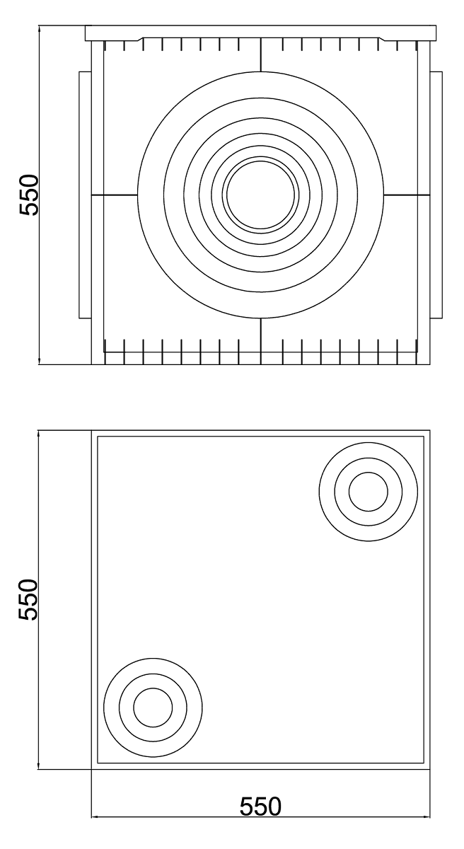 00150103 Esquema técnico de la arqueta K-BOX de dimensiones 550x550x550mm.