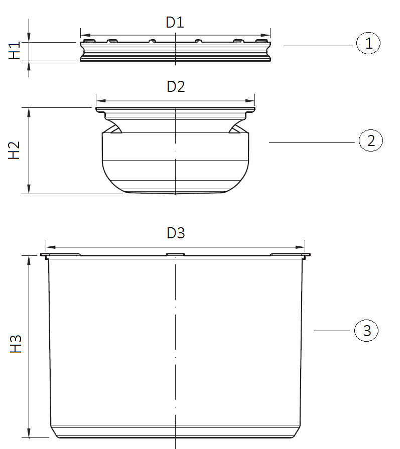 00416934 Esquema técnico del kit cortafuegos con sifón Ø182 H99, soporte de sifón Ø218 H22 y cajón Ø298 H210. Para sumideros EG con fondo Ø218 y salida vertical DN100.