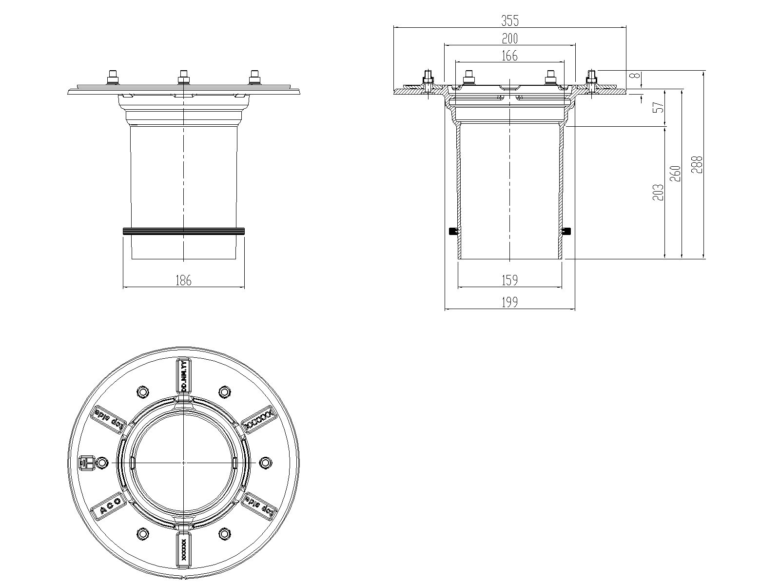 70441022_CAD Esquema de realce en fundición con recubrimiento de pintura bituminosa para sumideros tipo ACO GRAVITY DN70/100 ref.70441022