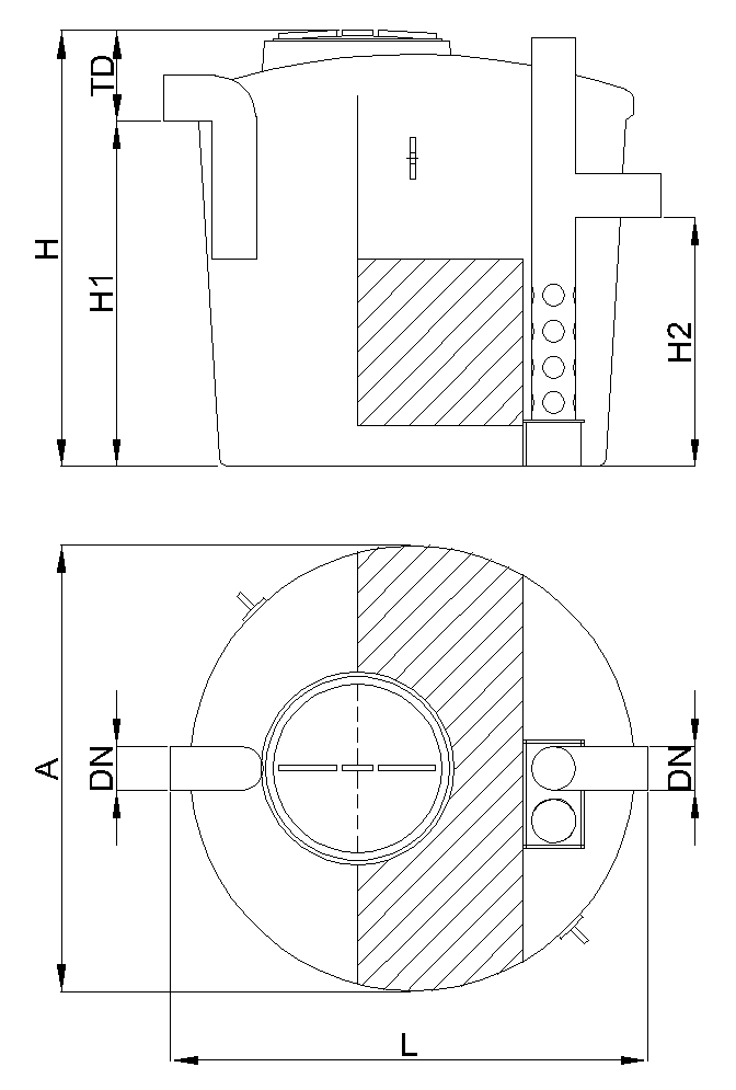 Esquema SHCO Cilindrico Esquema técnico do separador de hidrocarbonetos com modelos SHCO de coalescência e vedação.