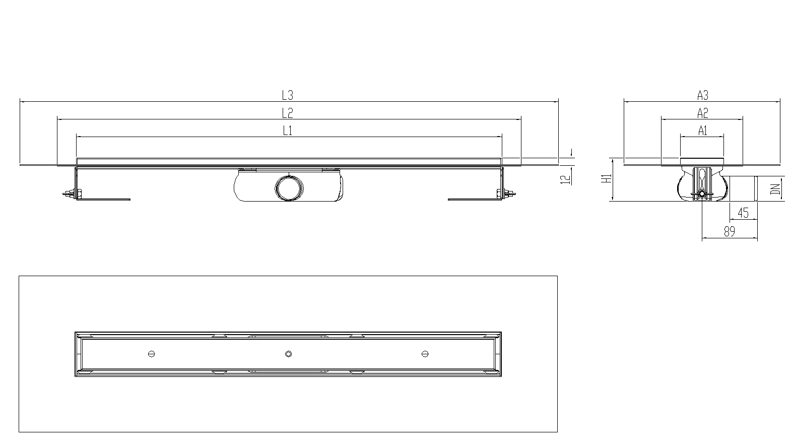 SHOWERDRAIN-C 2.0 C_ALAS SH DN50 H69 C_RJ TILE C_TELA Esquema técnico canal Showerdrain -C 2.0 com flange S/H DN50 H:69-140mm com sifão de 25mm e grelha TILE com tela CD000833 // CD000834 // CD000835 // CD000836 // CD000837 // CD000838 // CD000839