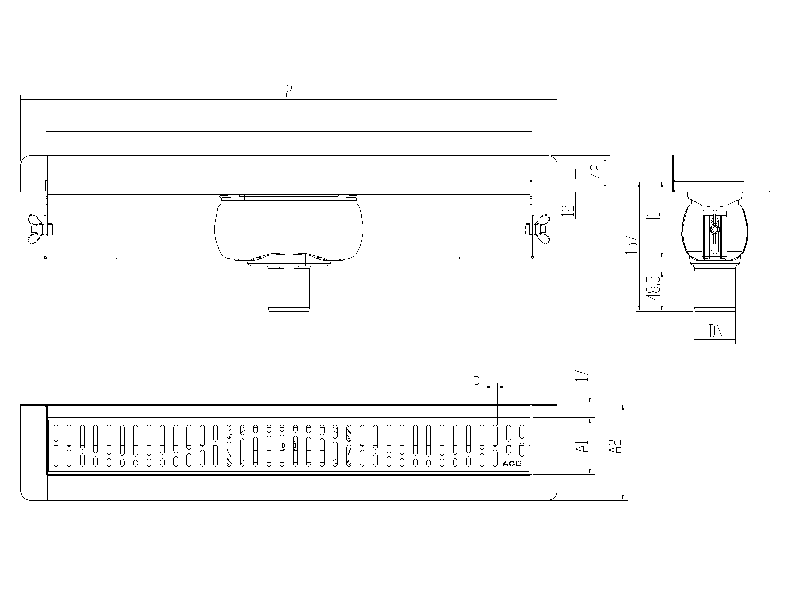 SHOWERDRAIN-C 2.0 C_MARCO TRAS SV DN50 H92 C_RJ WAVE S_TELA Esquema técnico canal Showerdrain -C 2.0 rear flange S/V DN50 H:92-140mm com sifão de 50mm e grelha WAVE sem tela CD000085 // CD000086 // CD000087 // CD000088 // CD000089 // CD000090 // CD000091
