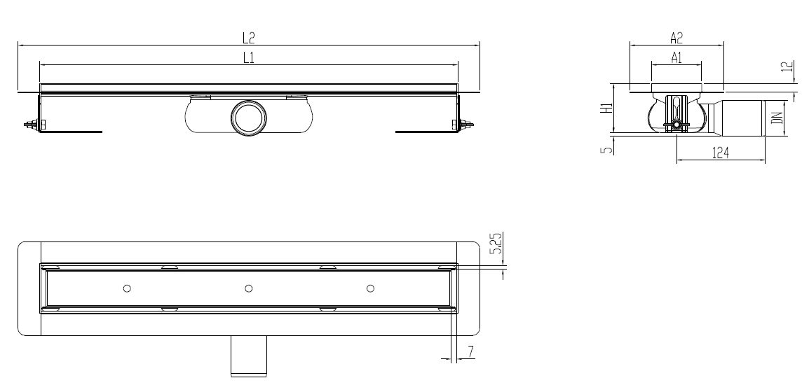 SHOWERDRAIN 2.0 C_ALAS SH H69 C_RJ RELL S_TELA Esquema técnico canal Showerdrain -C 2.0 con alas S/H DN50 H:69-140mm con reja rellenable sin tela CD000351 // CD000352 // CD000353 // CD000354 // CD000355 // CD000356 // CD000357