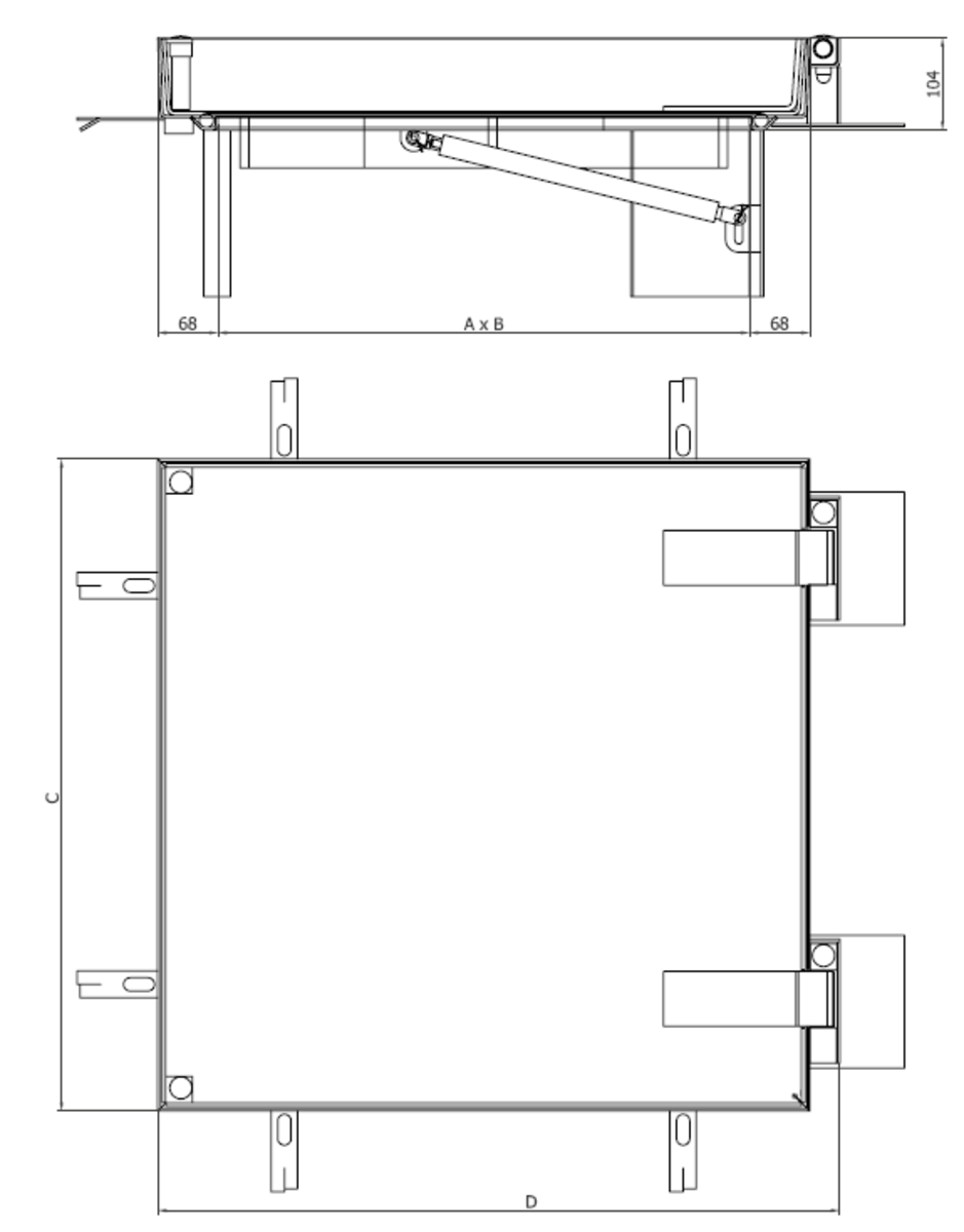 TP TOPTEK URBAN ASIST AG Esquema técinco genérico das tampas TOPTEK URBAN asisstidas, realizadas em aço galvanizado.