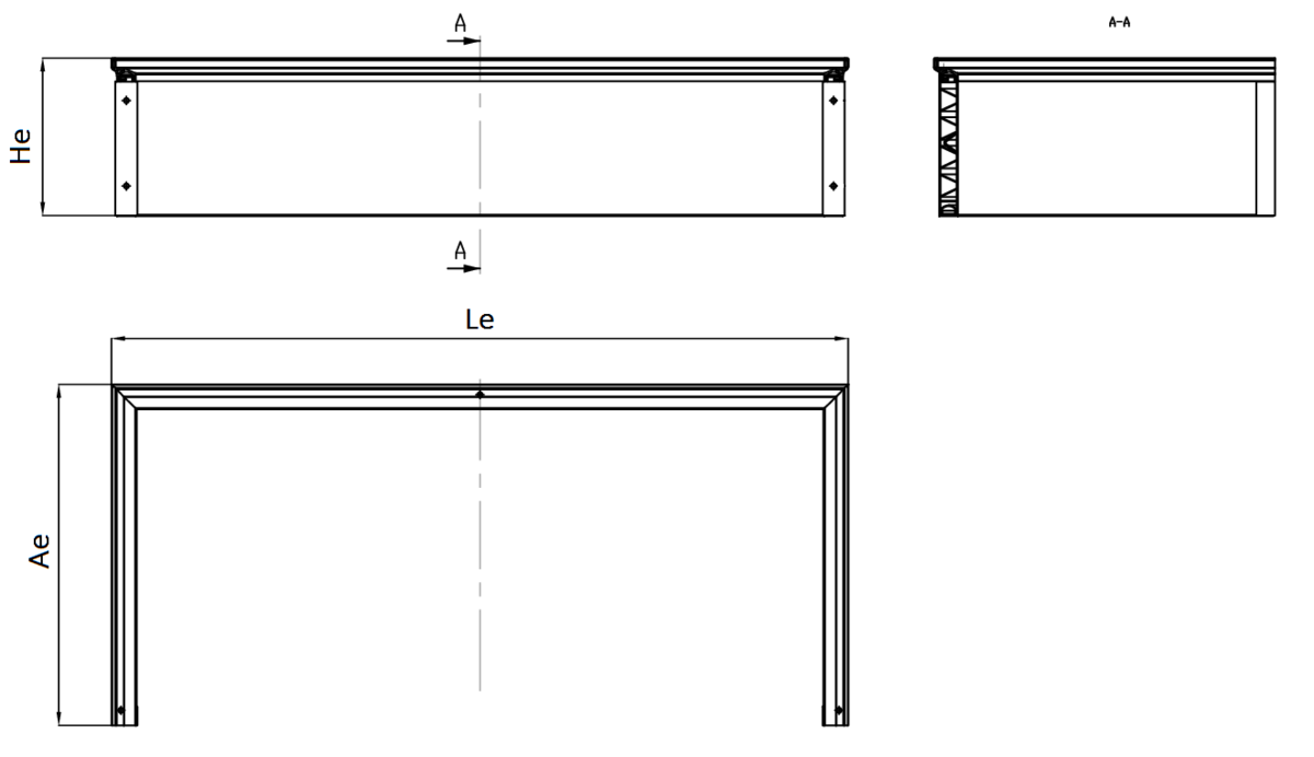 Esquema técnico generico del realce de tragaluz THERM, realce de altura fija H275.