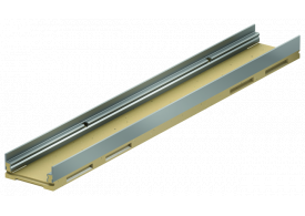 Render do canal MULTILINE V100 BA L1000 H60 em betão polímerico sem grelha, sistema de fixação Drainlock com bastidor em aço galvanizado