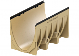 Render do canal MULTILINE V500 0.0 L1000 H590 em betão polímerico com sistema de fixação Drainlock com bastidor em fundição sem grelha