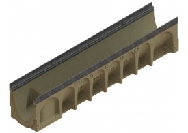 Render del canal MULTIDRAIN 150 0.0 L1000 H210 de hormigón polímero sin reja, sistema de fijación Drainlock y premarca rompible vertical DN/OD 160