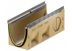 Render del canal MULTILINE SEAL IN V150 0.1 L500 H210 de hormigón polímero sin reja, sistema de fijación Drainlock con bastidor en acero galvanizado y preformas laterales rompibles L-T-X