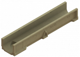 Render del canal SELF 200 L1000 H150 en hormigon polímero con premarca para salida vertical DN/OD 160 con sistema de fijación por Springlock o clavija