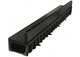 Render do canal HEXALINE 1.0 H79 em polipropileno com grelha brickslot L em polipropileno A15 cor preto
