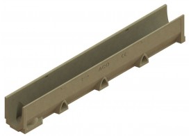 Render do conjunto de canal SELF 100 L1000 H145 em betão polímero com pré-marca para saída vertical DN/OD 110 sem grelha