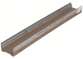 Render del canal MULTIDRAIN 100 BA L1000 H75 de hormigón polímero sin reja, sistema de fijación Drainlock y premarca rompible vertical DN/OD 110