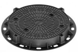 Render de la tapa CITYTOP-P FIX en fundición dúctil color negro, de dimensiónes Ø850 H100 clase de carga F900.