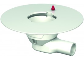 Render do corpo de ralo NEW SELECTA, fabricado em fundição com pintura bituminosa, de dimensões Ø155 H147, com aro para impermeabilização líquida, saída horizontal DN50, sem sifão