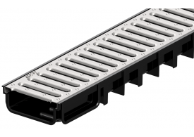 Render conjunto canal Easyline 100 HDPE negro H50 L1000mm con reja pasarela A15 acero