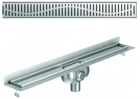 Render 3D canal Showerdrain -C 2.0 rear flange S/V DN50 H:92-140mm com sifão de 50mm e grelha WAVE sem tela CD000085 // CD000086 // CD000087 // CD000088 // CD000089 // CD000090 // CD000091